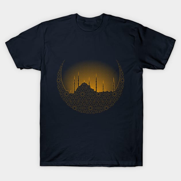 Blue mosque in a crescent over sunset T-Shirt by diplikaya